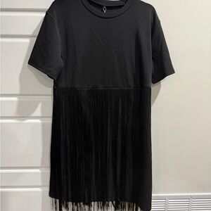 Black Fringe T-Shirt Dress Western Cowgirl Stretchy Stagecoach Coachella